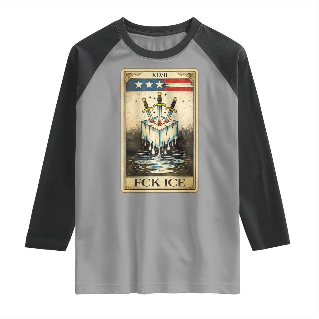 Fck Ice Raglan Shirt Retro Tarot Card FDT Protest Satirical Graphic TS10 Sport Gray Black Print Your Wear