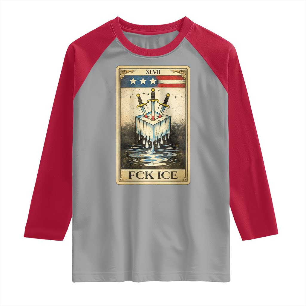Fck Ice Raglan Shirt Retro Tarot Card FDT Protest Satirical Graphic TS10 Sport Gray Red Print Your Wear