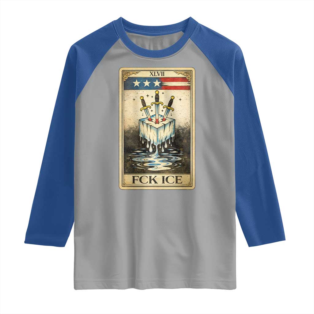 Fck Ice Raglan Shirt Retro Tarot Card FDT Protest Satirical Graphic TS10 Sport Gray Royal Print Your Wear