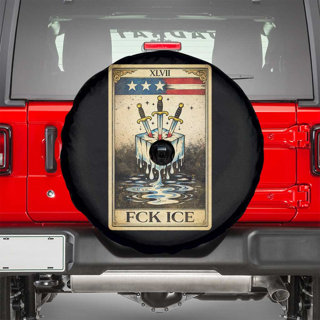 Fck Ice Spare Tire Cover Retro Tarot Card FDT Protest Satirical Graphic TS10 Black Print Your Wear