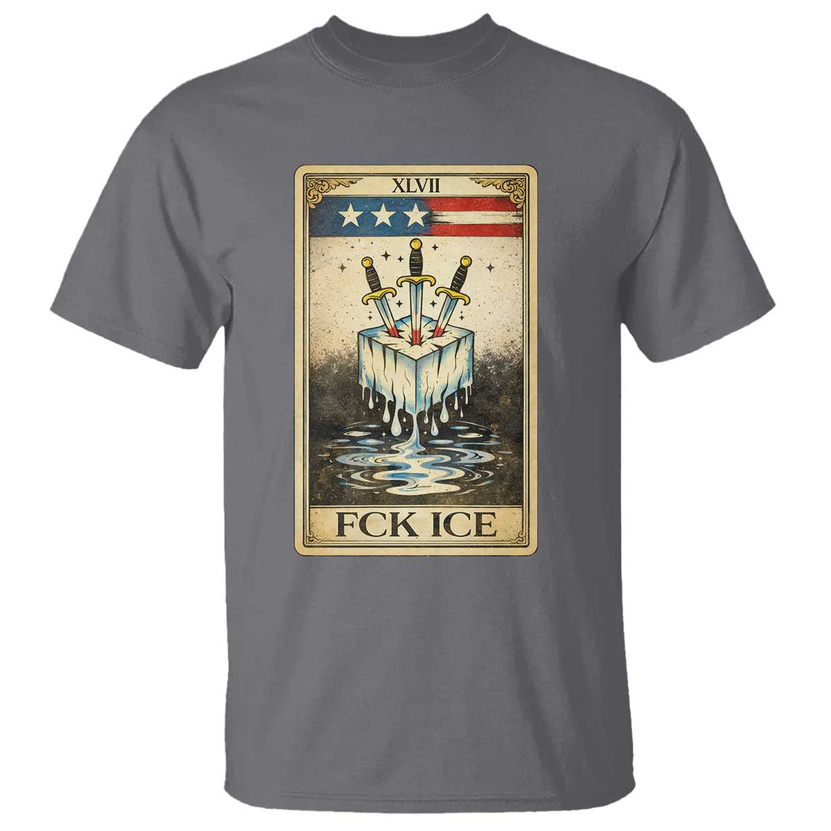 Fck Ice T Shirt Retro Tarot Card FDT Protest Satirical Graphic TS10 Charcoal Print Your Wear