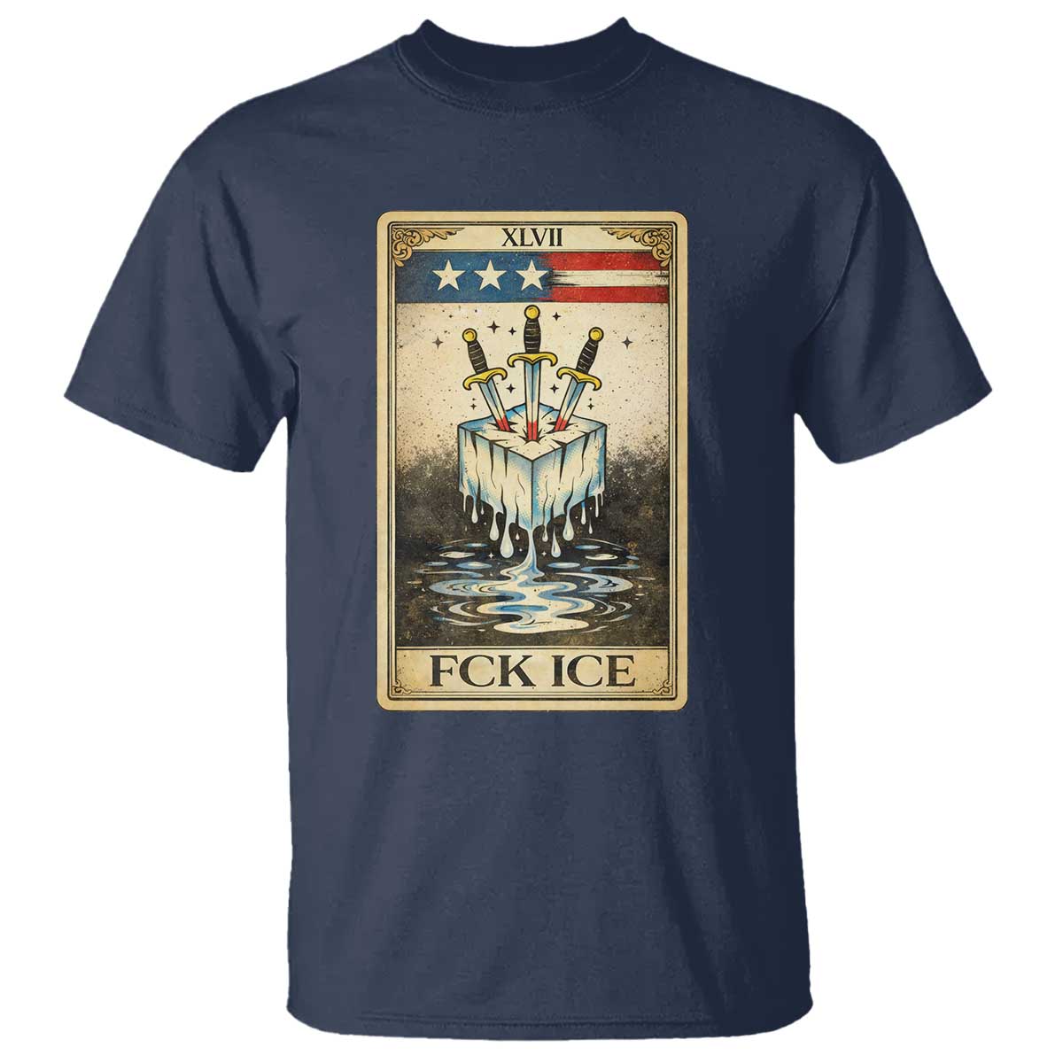 Fck Ice T Shirt Retro Tarot Card FDT Protest Satirical Graphic TS10 Navy Print Your Wear