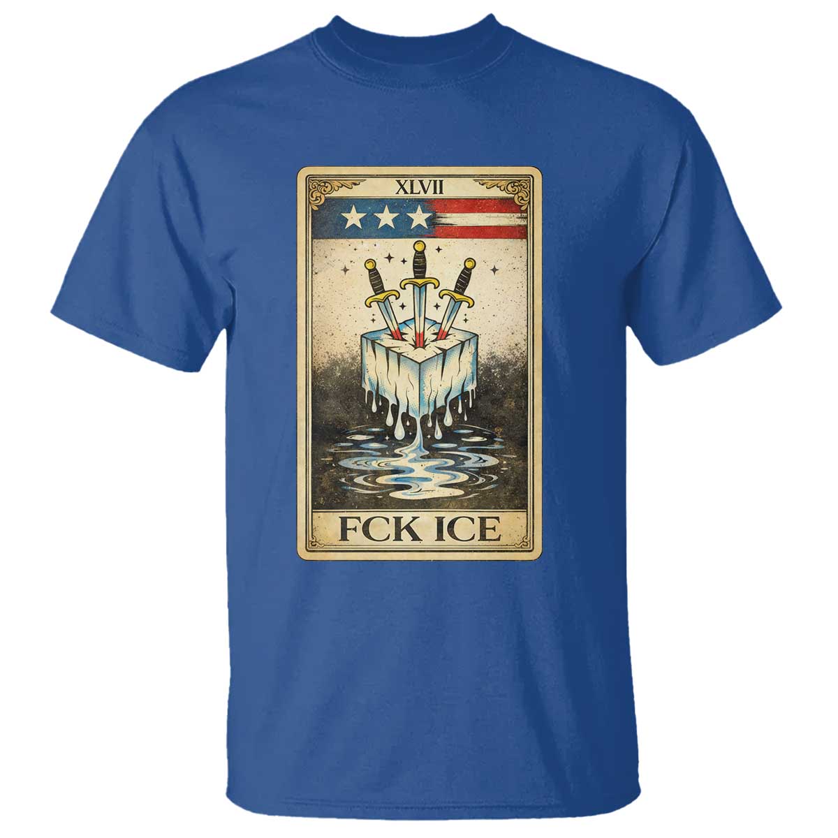 Fck Ice T Shirt Retro Tarot Card FDT Protest Satirical Graphic TS10 Royal Blue Print Your Wear