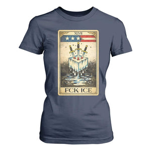 Fck Ice T Shirt For Women Retro Tarot Card FDT Protest Satirical Graphic TS10 Navy Print Your Wear