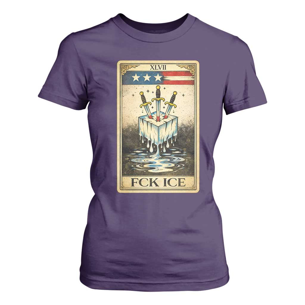 Fck Ice T Shirt For Women Retro Tarot Card FDT Protest Satirical Graphic TS10 Purple Print Your Wear