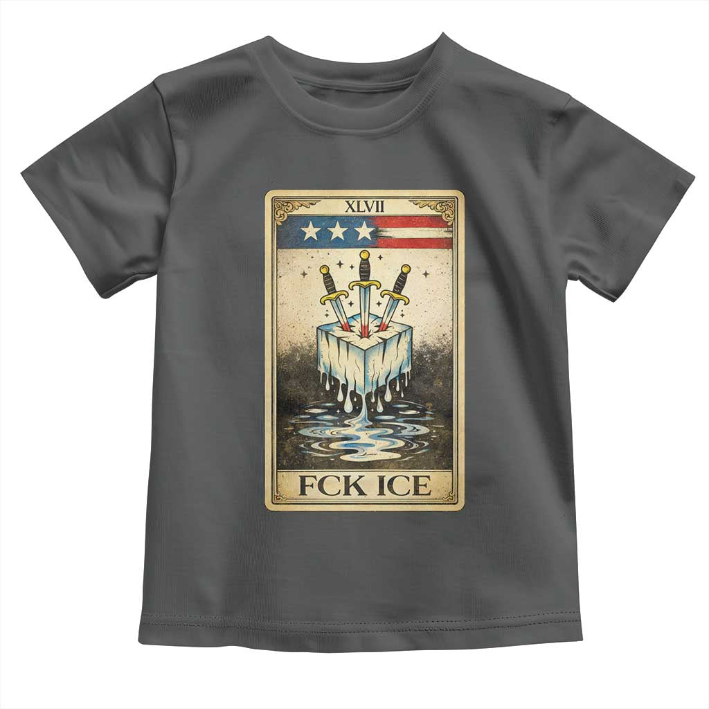 Fck Ice Toddler T Shirt Retro Tarot Card FDT Protest Satirical Graphic TS10 Dark Heather Print Your Wear