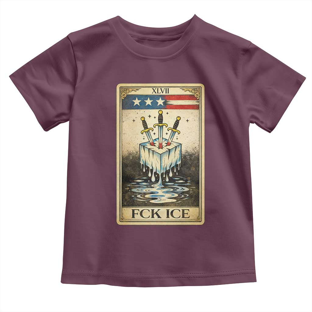 Fck Ice Toddler T Shirt Retro Tarot Card FDT Protest Satirical Graphic TS10 Maroon Print Your Wear