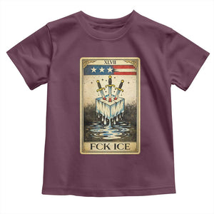 Fck Ice Toddler T Shirt Retro Tarot Card FDT Protest Satirical Graphic TS10 Maroon Print Your Wear