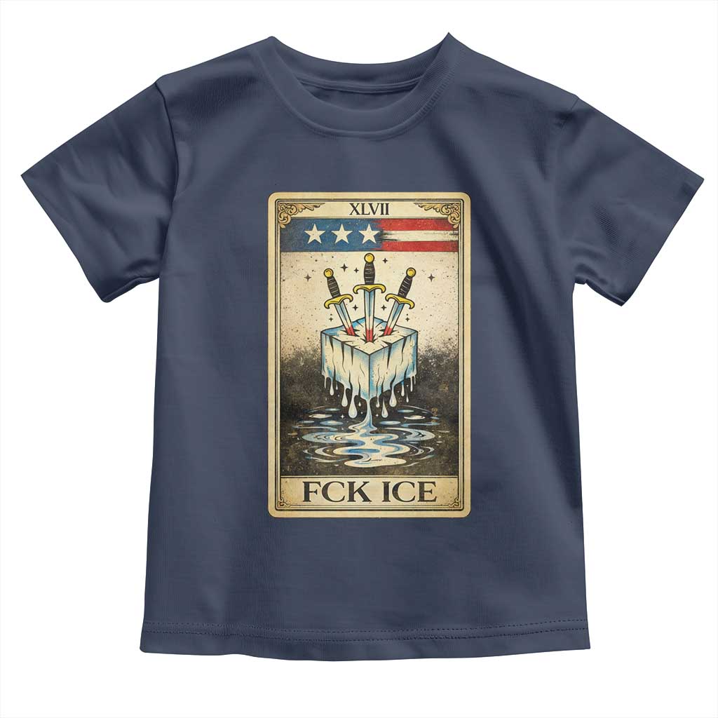 Fck Ice Toddler T Shirt Retro Tarot Card FDT Protest Satirical Graphic TS10 Navy Print Your Wear