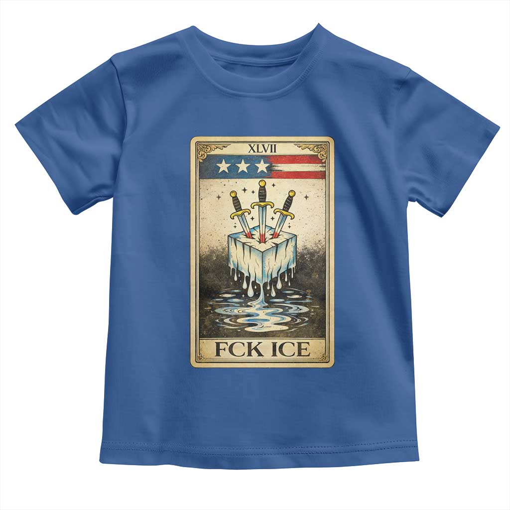 Fck Ice Toddler T Shirt Retro Tarot Card FDT Protest Satirical Graphic TS10 Royal Blue Print Your Wear