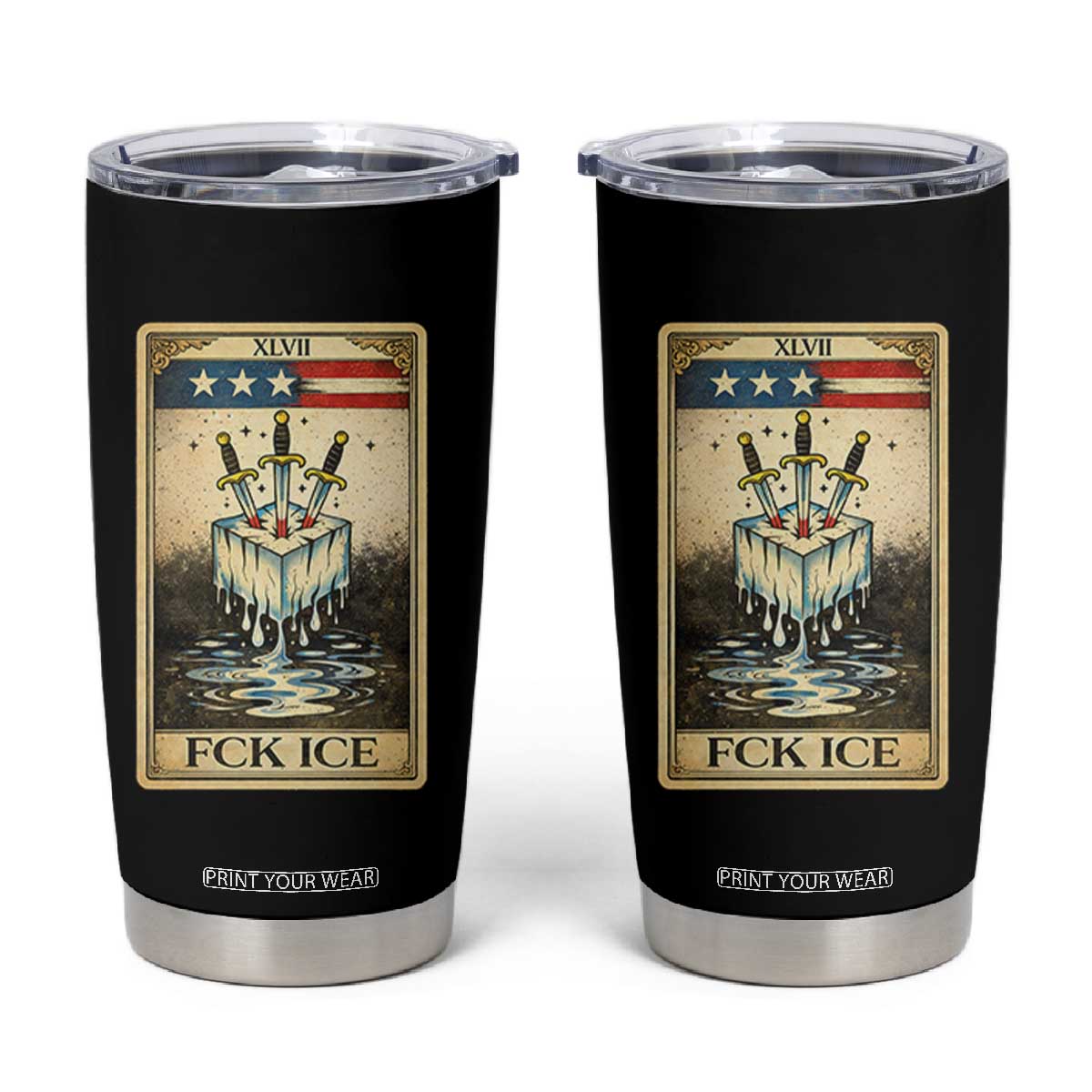 Fck Ice Tumbler Cup Retro Tarot Card FDT Protest Satirical Graphic TS10 Black Print Your Wear