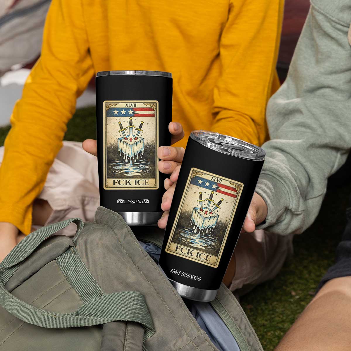 Fck Ice Tumbler Cup Retro Tarot Card FDT Protest Satirical Graphic TS10 Print Your Wear