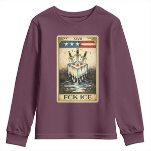 Fck Ice Youth Sweatshirt Retro Tarot Card FDT Protest Satirical Graphic TS10 Maroon Print Your Wear