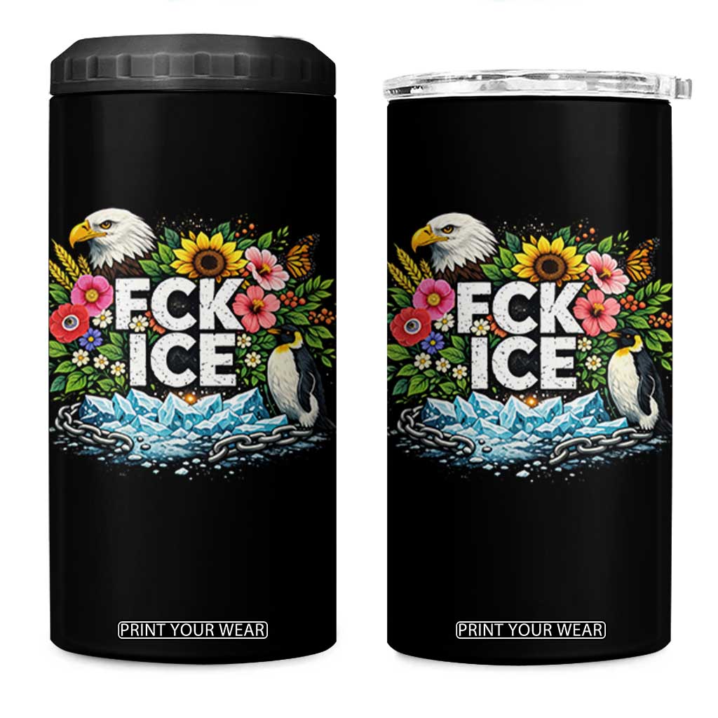 Fck Ice 4 in 1 Can Cooler Tumbler Retro Floral FDT Protest Satirical Graphic TS10 One Size: 16 oz Black Print Your Wear
