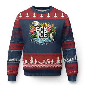 Fck Ice Ugly Christmas Sweater Retro Floral FDT Protest Satirical Graphic TS10 Navy Red Print Your Wear