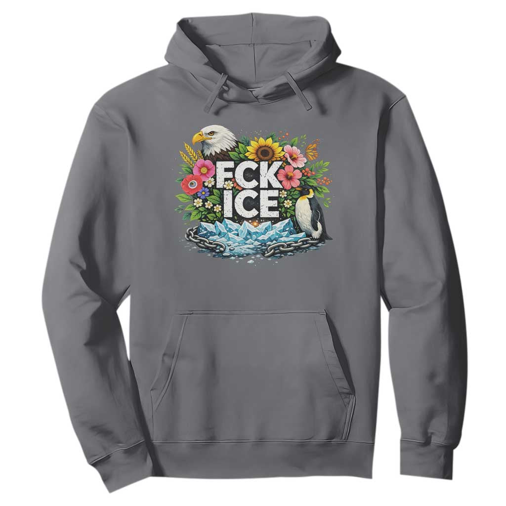 Fck Ice Hoodie Retro Floral FDT Protest Satirical Graphic TS10 Charcoal Print Your Wear