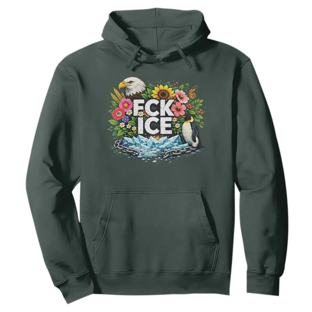 Fck Ice Hoodie Retro Floral FDT Protest Satirical Graphic TS10 Dark Forest Green Print Your Wear