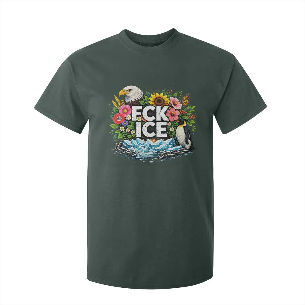 Fck Ice T Shirt For Kid Retro Floral FDT Protest Satirical Graphic TS10 Dark Forest Green Print Your Wear
