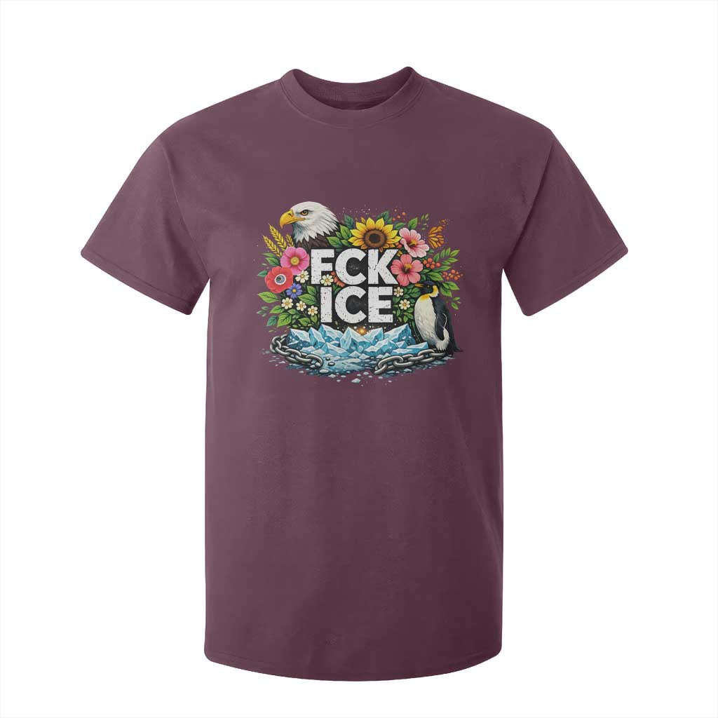 Fck Ice T Shirt For Kid Retro Floral FDT Protest Satirical Graphic TS10 Maroon Print Your Wear