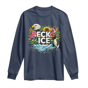 Fck Ice Long Sleeve Shirt Retro Floral FDT Protest Satirical Graphic TS10 Navy Print Your Wear