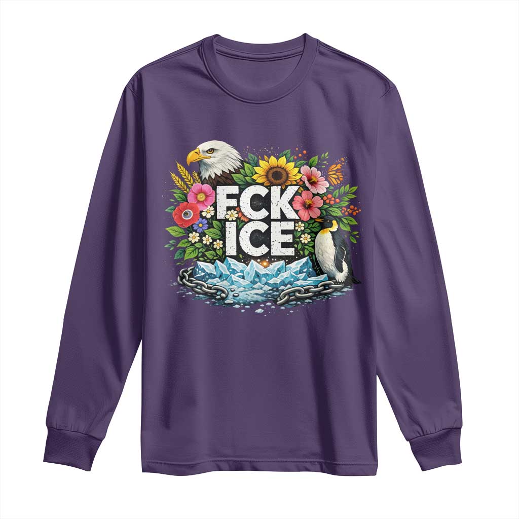 Fck Ice Long Sleeve Shirt Retro Floral FDT Protest Satirical Graphic TS10 Purple Print Your Wear