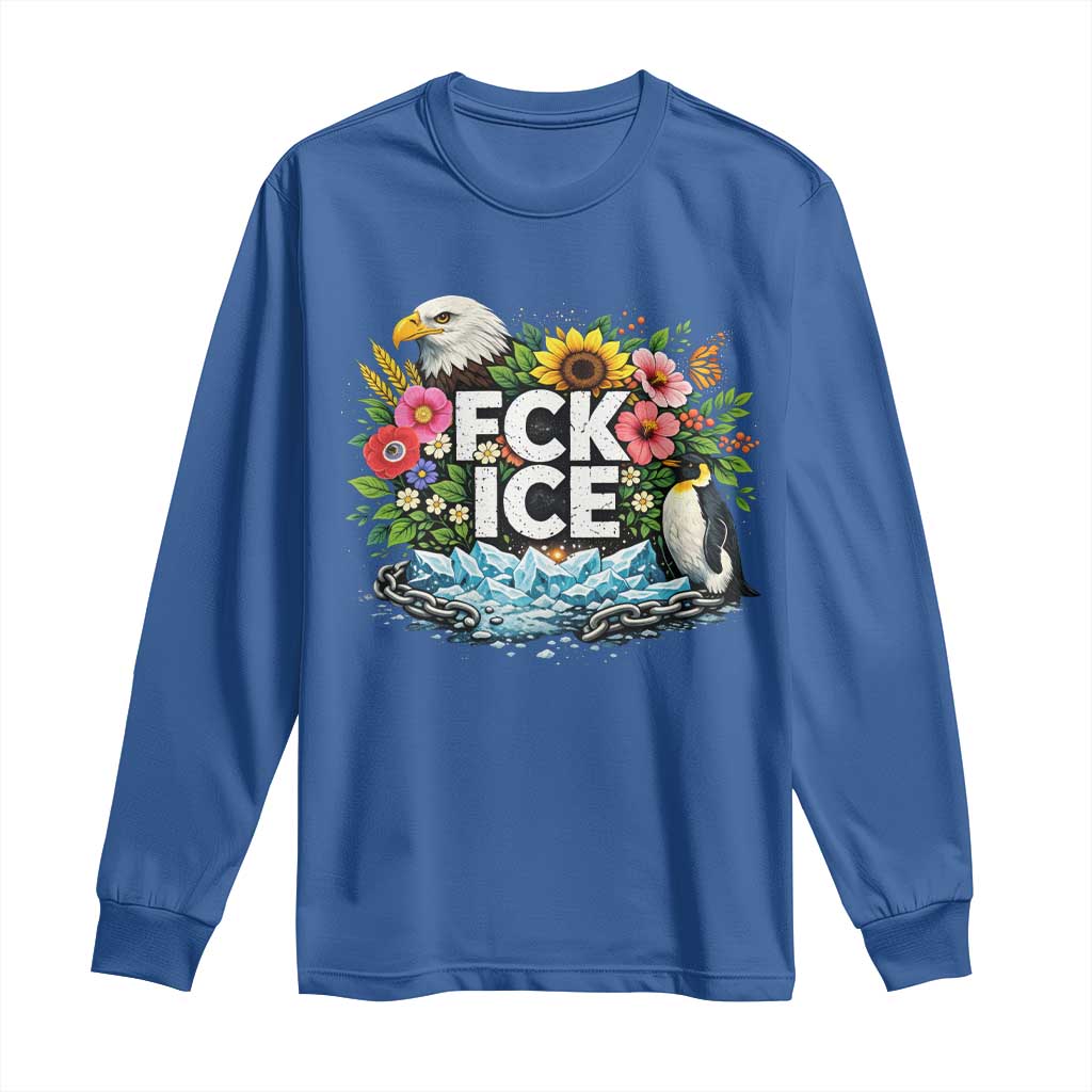 Fck Ice Long Sleeve Shirt Retro Floral FDT Protest Satirical Graphic TS10 Royal Blue Print Your Wear