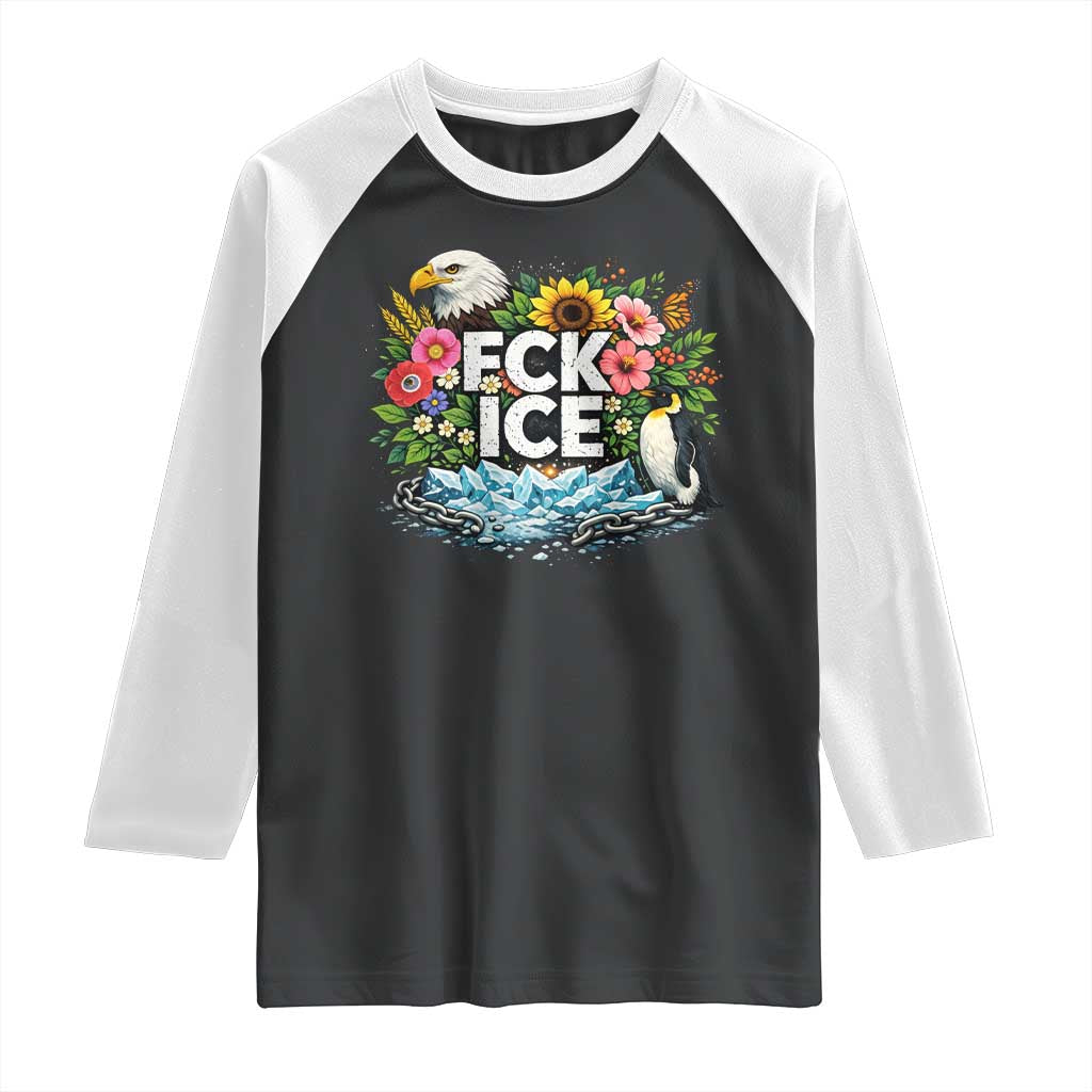 Fck Ice Raglan Shirt Retro Floral FDT Protest Satirical Graphic TS10 Black White Print Your Wear