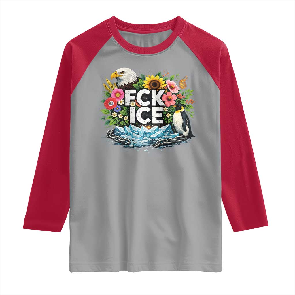 Fck Ice Raglan Shirt Retro Floral FDT Protest Satirical Graphic TS10 Sport Gray Red Print Your Wear