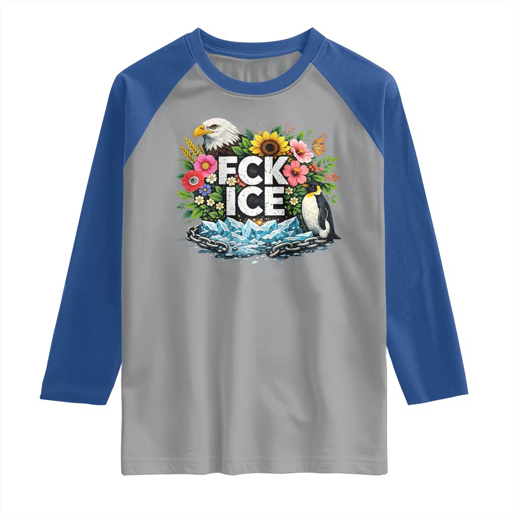 Fck Ice Raglan Shirt Retro Floral FDT Protest Satirical Graphic TS10 Sport Gray Royal Print Your Wear