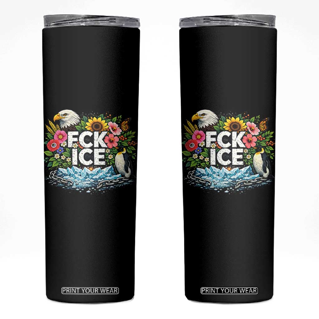 Fck Ice Skinny Tumbler Retro Floral FDT Protest Satirical Graphic TS10 Black Print Your Wear