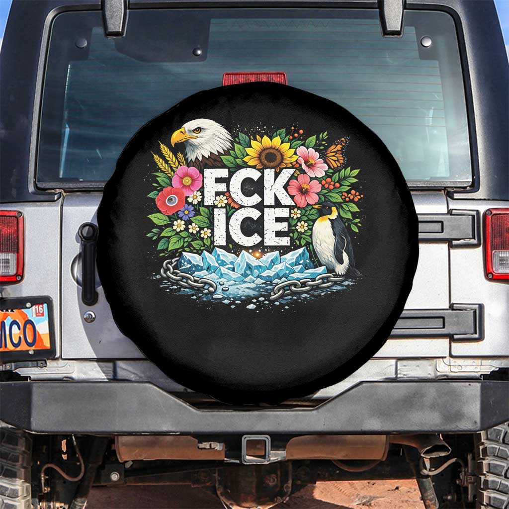 Fck Ice Spare Tire Cover Retro Floral FDT Protest Satirical Graphic TS10 No hole Black Print Your Wear