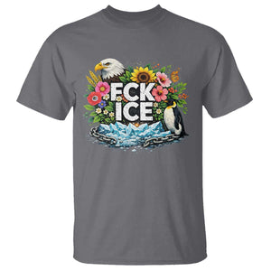 Fck Ice T Shirt Retro Floral FDT Protest Satirical Graphic TS10 Charcoal Print Your Wear