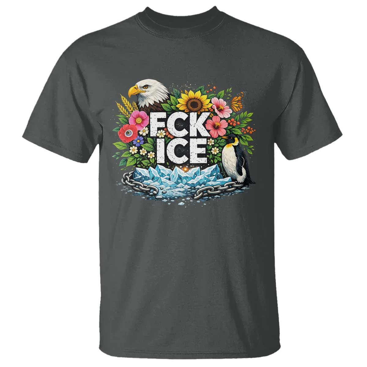 Fck Ice T Shirt Retro Floral FDT Protest Satirical Graphic TS10 Dark Heather Print Your Wear