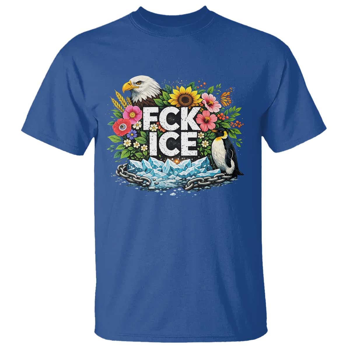 Fck Ice T Shirt Retro Floral FDT Protest Satirical Graphic TS10 Royal Blue Print Your Wear