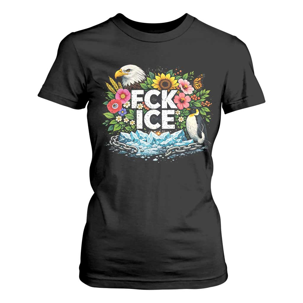 Fck Ice T Shirt For Women Retro Floral FDT Protest Satirical Graphic TS10 Black Print Your Wear