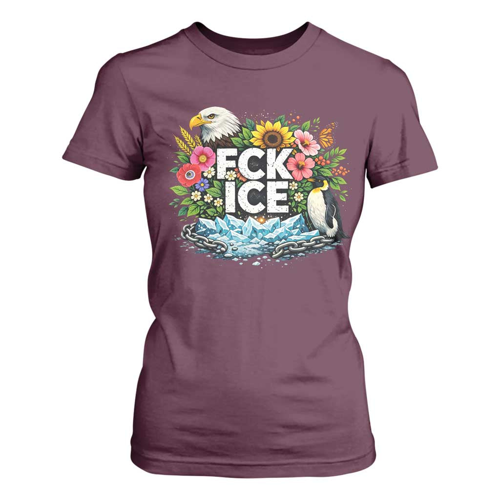 Fck Ice T Shirt For Women Retro Floral FDT Protest Satirical Graphic TS10 Maroon Print Your Wear