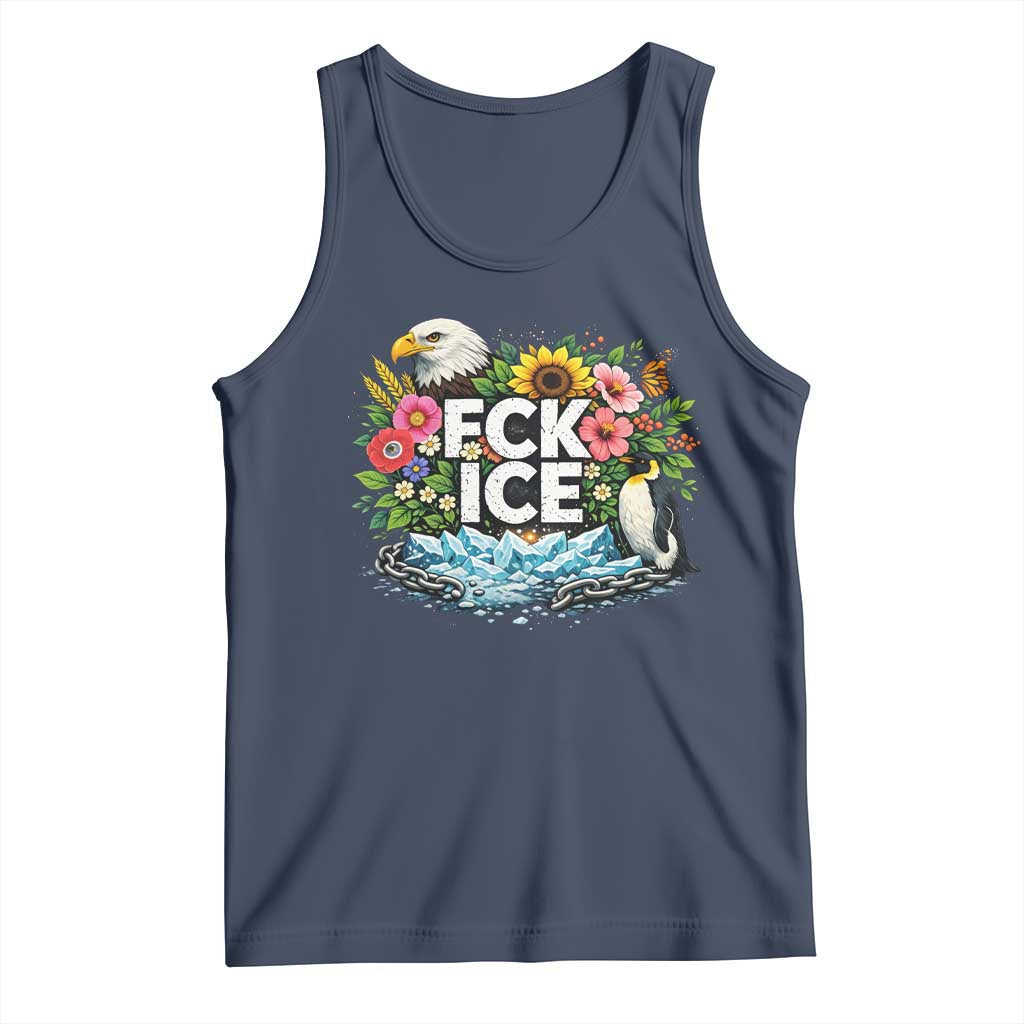 Fck Ice Tank Top Retro Floral FDT Protest Satirical Graphic TS10 Navy Print Your Wear