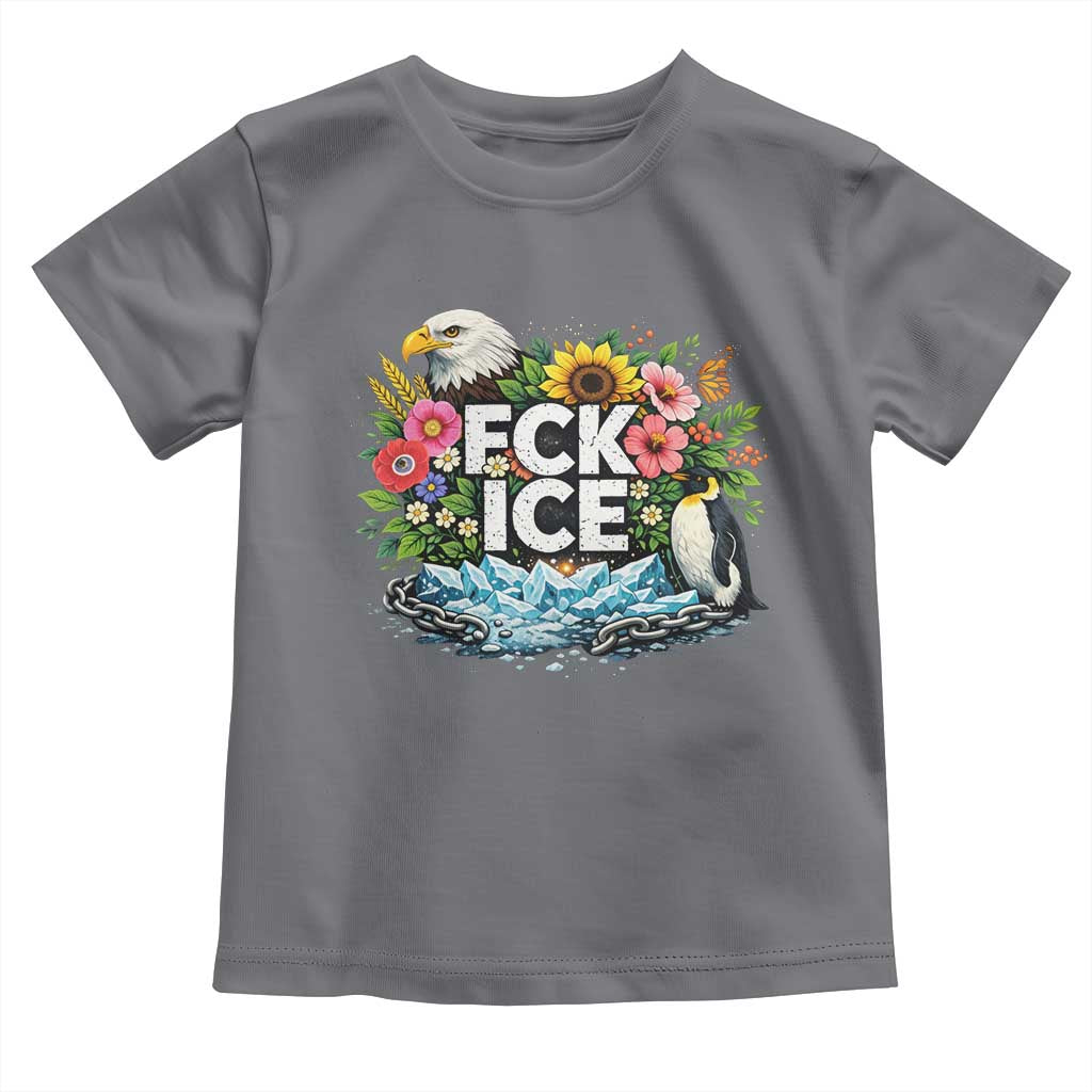 Fck Ice Toddler T Shirt Retro Floral FDT Protest Satirical Graphic TS10 Charcoal Print Your Wear