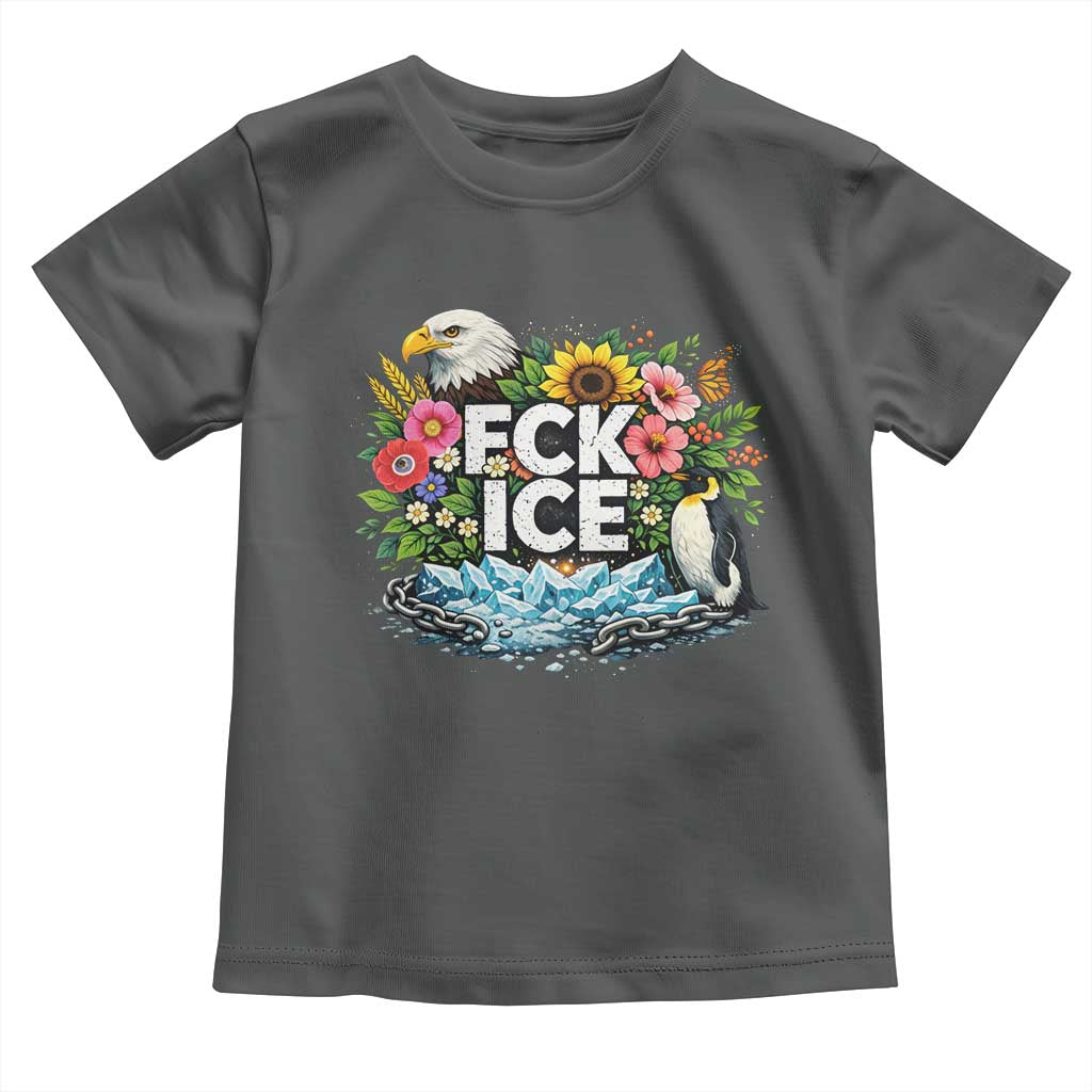 Fck Ice Toddler T Shirt Retro Floral FDT Protest Satirical Graphic TS10 Dark Heather Print Your Wear