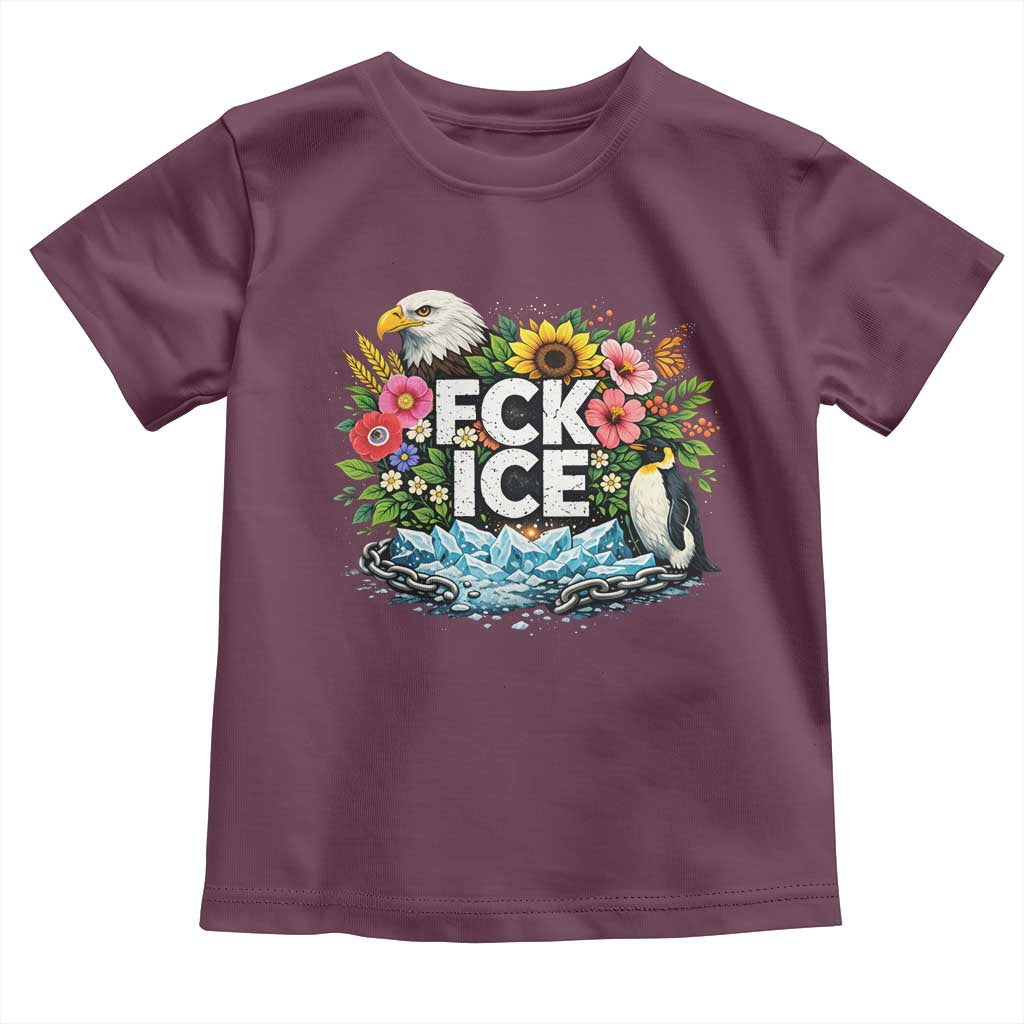 Fck Ice Toddler T Shirt Retro Floral FDT Protest Satirical Graphic TS10 Maroon Print Your Wear