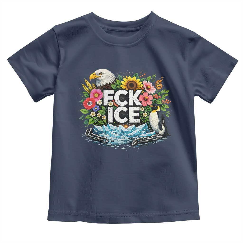 Fck Ice Toddler T Shirt Retro Floral FDT Protest Satirical Graphic TS10 Navy Print Your Wear