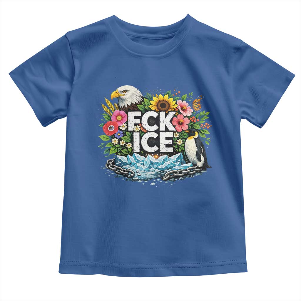 Fck Ice Toddler T Shirt Retro Floral FDT Protest Satirical Graphic TS10 Royal Blue Print Your Wear