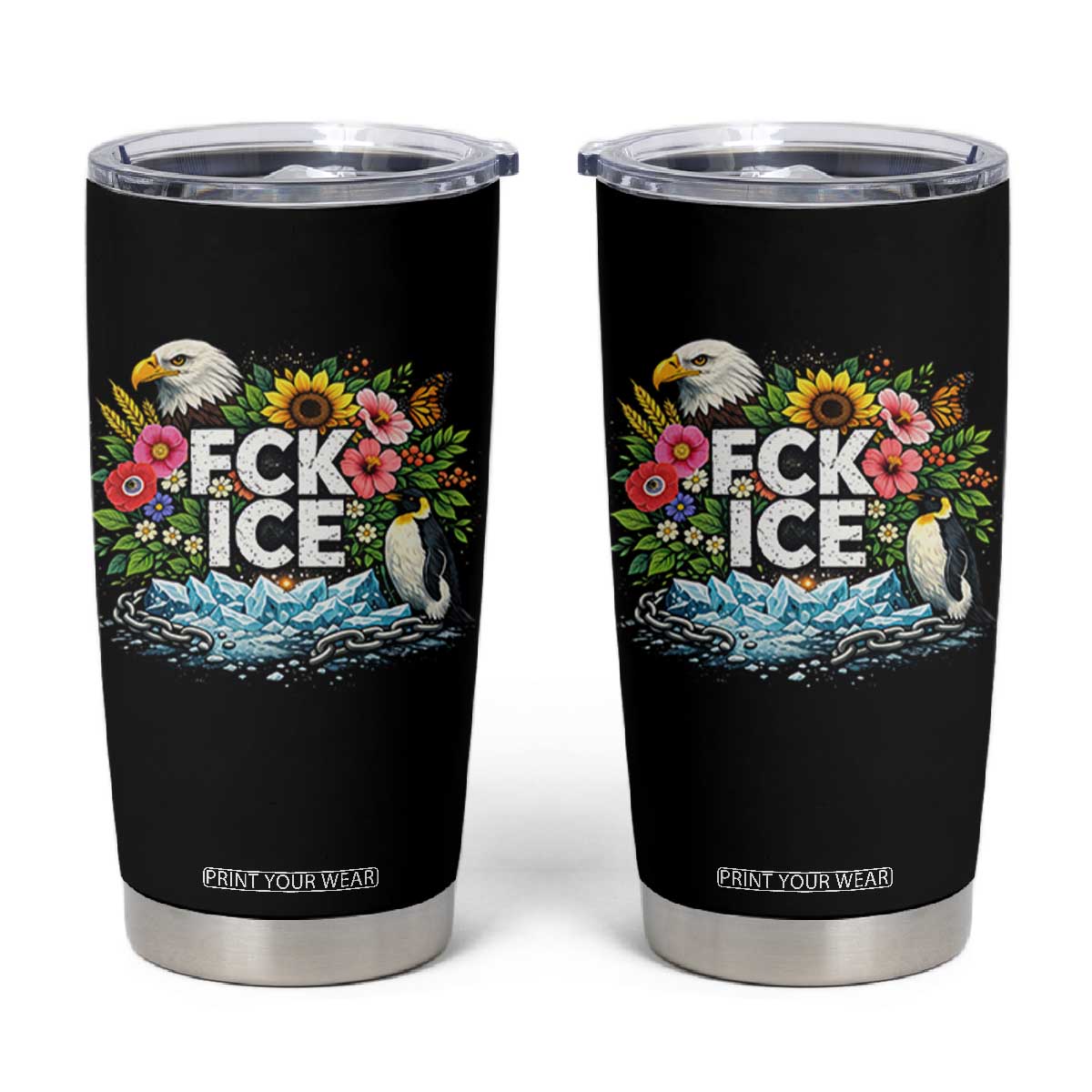 Fck Ice Tumbler Cup Retro Floral FDT Protest Satirical Graphic TS10 Black Print Your Wear