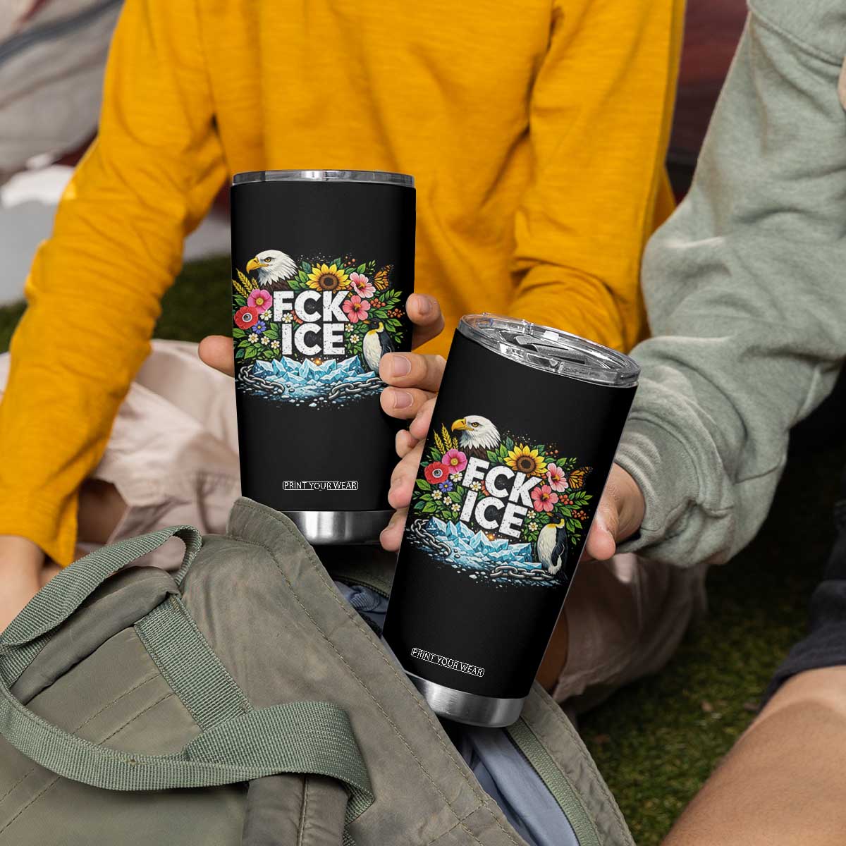 Fck Ice Tumbler Cup Retro Floral FDT Protest Satirical Graphic TS10 Print Your Wear