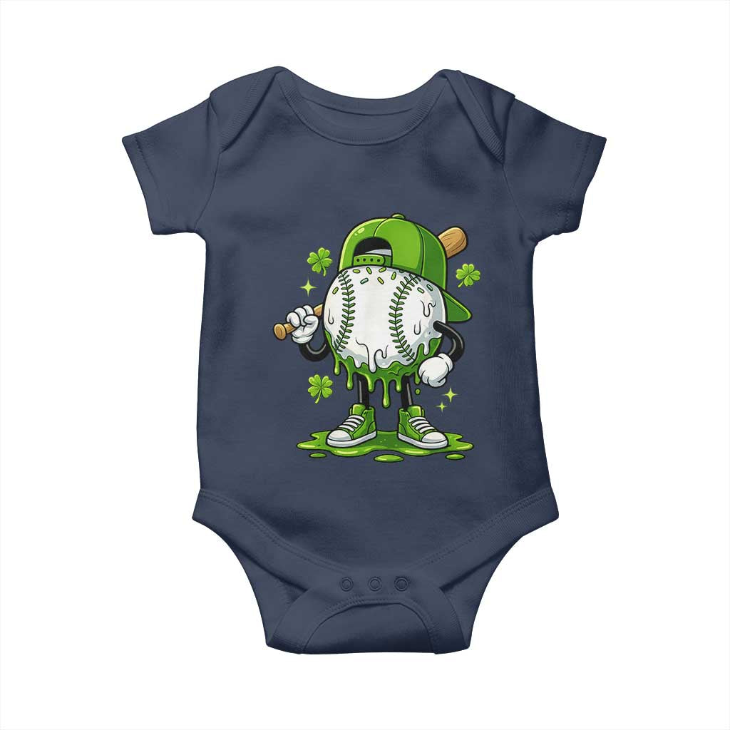 Baseball Drip Icecream Baby Onesie Youth Boy St Patricks Day Shamrock Green TS10 Navy Print Your Wear