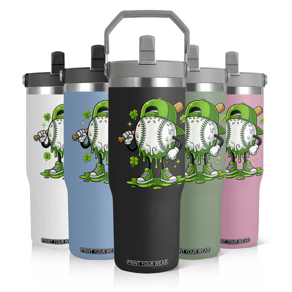 Baseball Drip Icecream Flip Straw Tumbler Youth Boy St Patricks Day Shamrock Green TS10 Print Your Wear