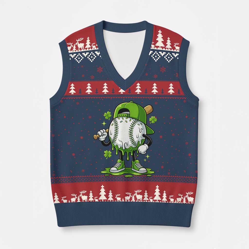 Baseball Drip Icecream V-Neck Knit Sweater Vest Youth Boy St Patricks Day Shamrock Green TS10 Navy Red Print Your Wear