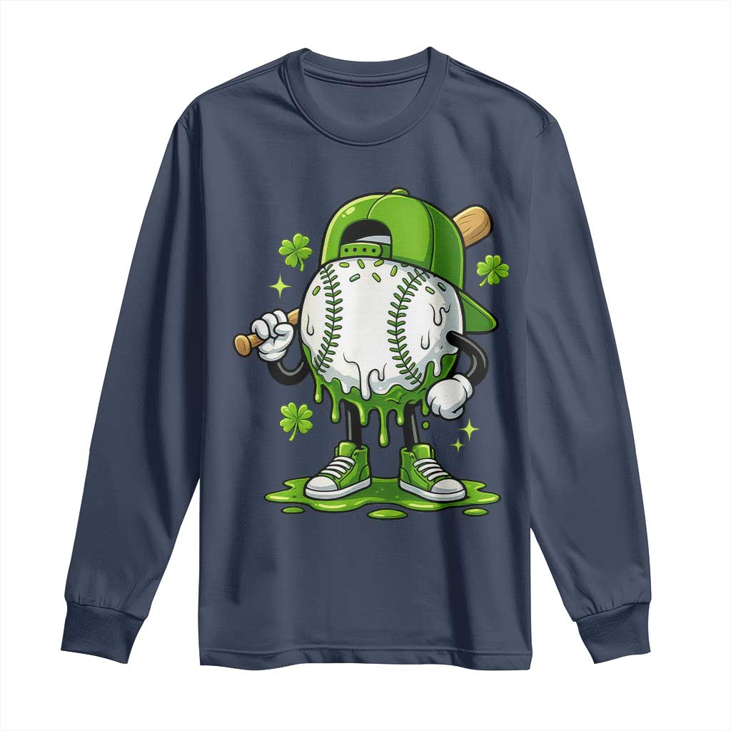 Baseball Drip Icecream Long Sleeve Shirt Youth Boy St Patricks Day Shamrock Green TS10 Navy Print Your Wear
