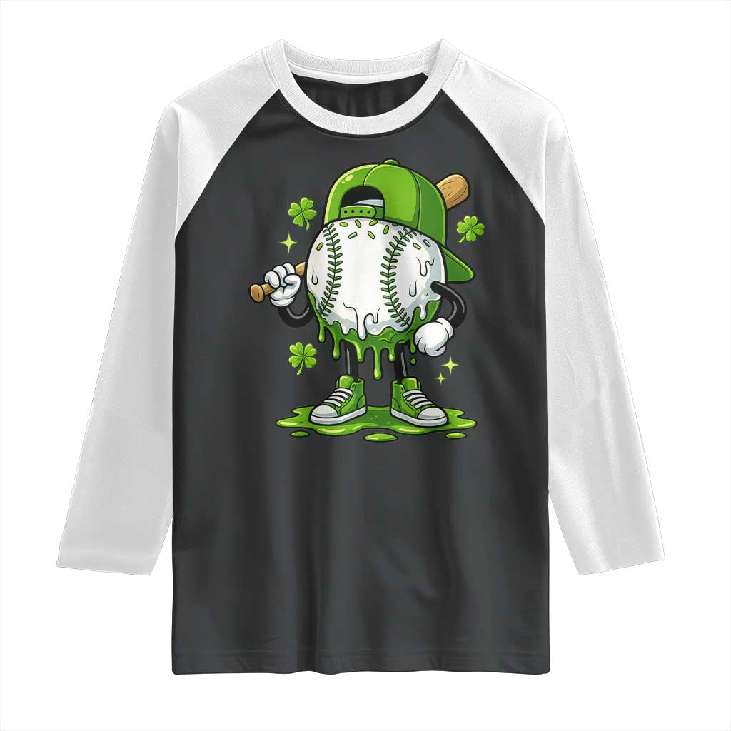 Baseball Drip Icecream Raglan Shirt Youth Boy St Patricks Day Shamrock Green TS10 Black White Print Your Wear