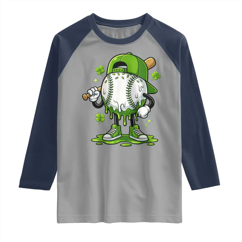 Baseball Drip Icecream Raglan Shirt Youth Boy St Patricks Day Shamrock Green TS10 Sport Gray Navy Print Your Wear